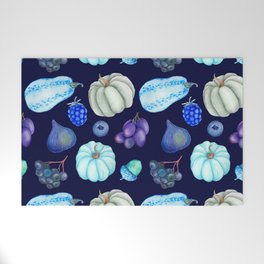 Dark Blue Vegetables Pattern Welcome Mat