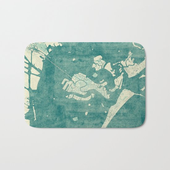Venice Map Blue Vintage Bath Mat
