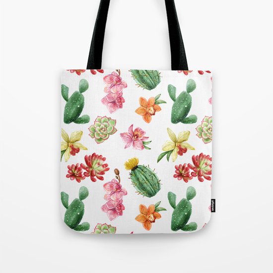 Watercolor Cacti Pattern Tote Bag