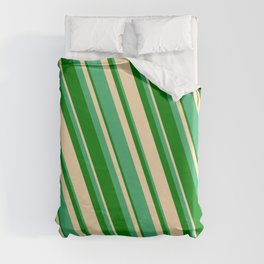 [ Thumbnail: Sea Green, Green & Beige Colored Striped/Lined Pattern Duvet Cover ]