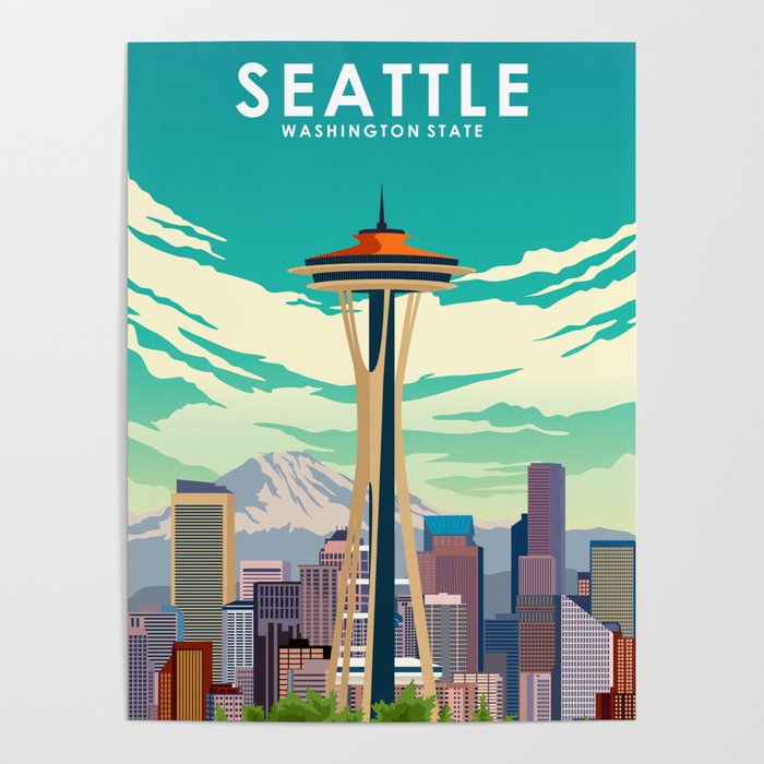 Seattle Washington Travel Poster Poster
