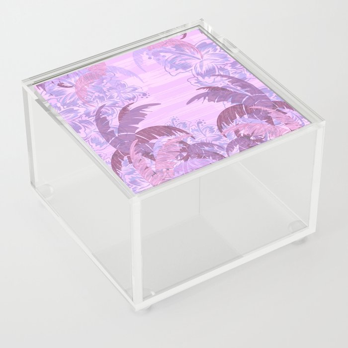 Polynesian Palm Trees And Hibiscus Violet Jungle Abstract Acrylic Box