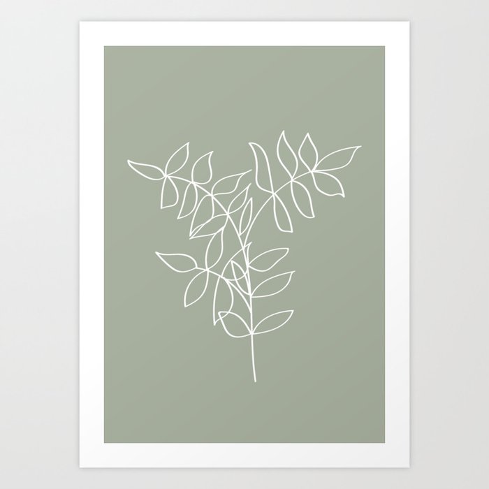 Sage Green, Plant Line Art Illustration Art Print