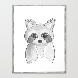 Watercolor Raccoon, baby Nursery, Black and White Canvas Print
