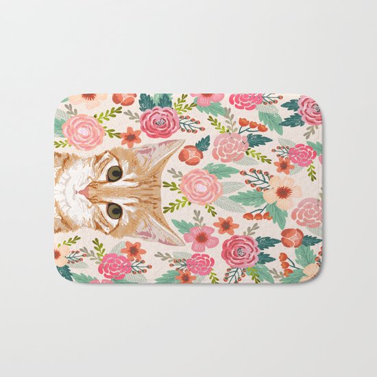 Tabby Cat florals cute spring garden kitten orange tabby cat lady funny girly cat art pet gifts Bath Mat