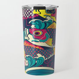 Colorful Koinobori carp streamer, carp-shaped windsocks hand drawn illustration pattern. Japanese traditional koi pattern Travel Mug