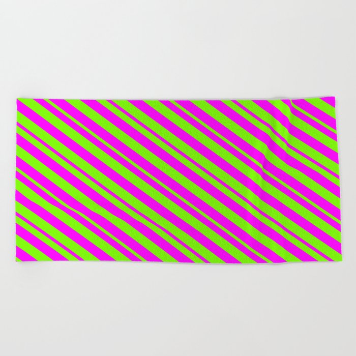 Fuchsia and Green Colored Striped/Lined Pattern Beach Towel