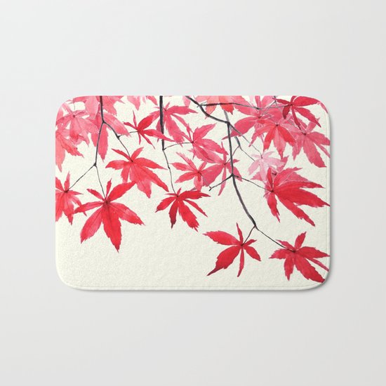 red maple leaves watercolor painting Bath Mat