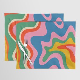 Retro Liquid Swirl Abstract Pattern in Vintage Rainbow Colors Placemat