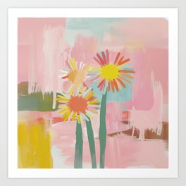 Abstract Pink Summer Daisies Blooming Art Print