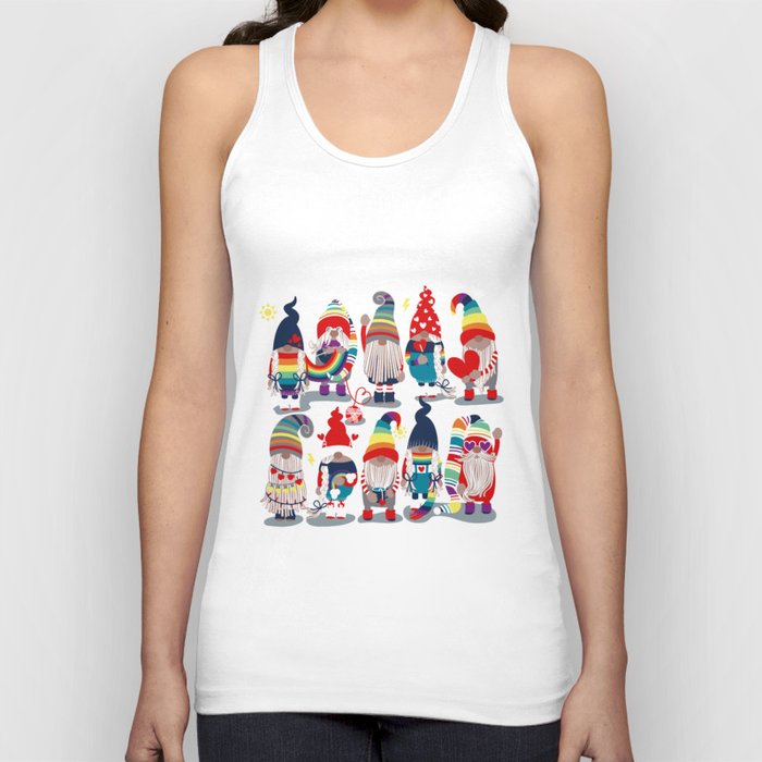 I gnome you // dark teal background little happy and lovely gnomes with rainbows vivid red hearts Tank Top