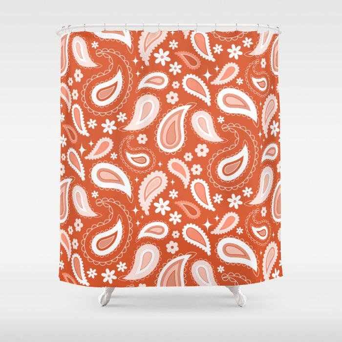 Retro Paisley in Burnt Orange Shower Curtain