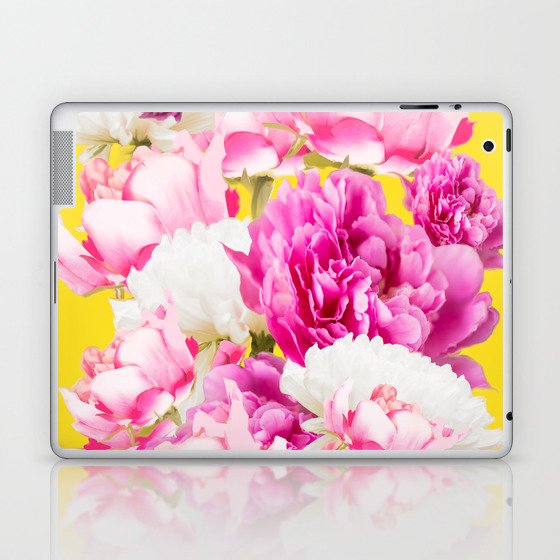 Beauties of nature - large pink flowers on a yellow background #decor #society6 #buyart Laptop & iPad Skin