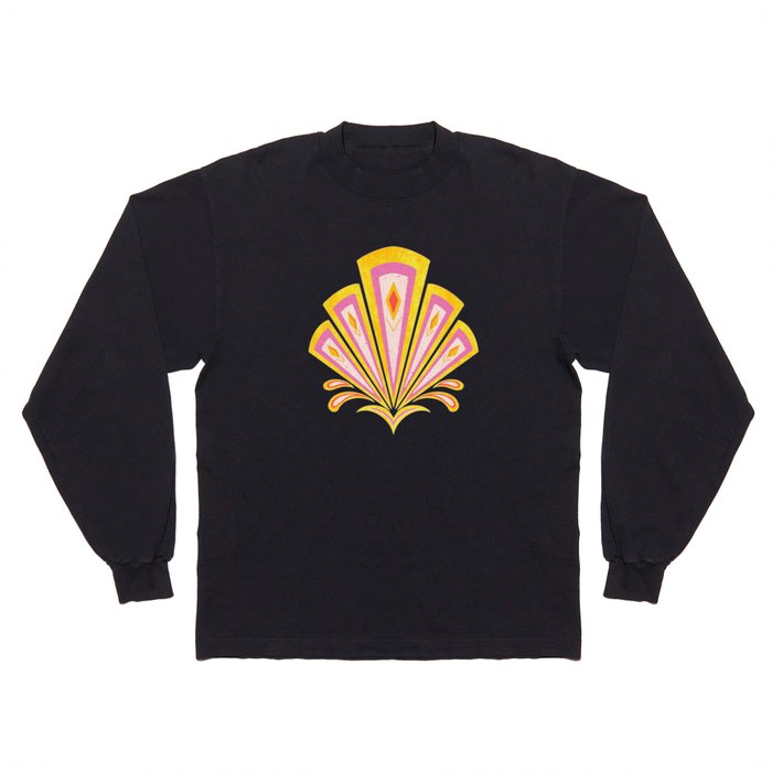 Yellow and turquoise Art Deco motif Long Sleeve T Shirt