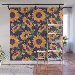 Sunflowers in purple Wall Mural