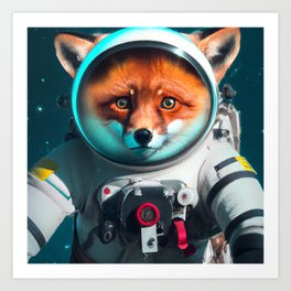 Cute Astronaut Fox in the space Art Print