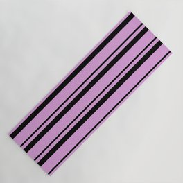 [ Thumbnail: Black and Plum Colored Lined/Striped Pattern Yoga Mat ]