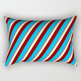[ Thumbnail: Eyecatching Sky Blue, Dim Grey, Light Yellow, Maroon, and Deep Sky Blue Colored Lined Pattern Rectangular Pillow ]