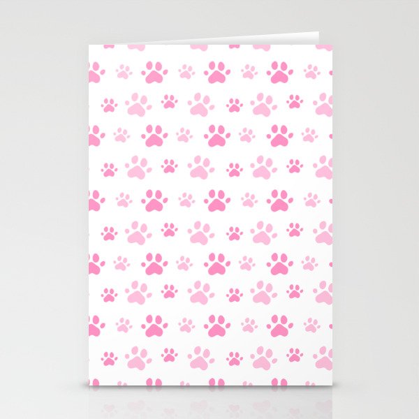 Adorable Pink Cat Paw Seamless Pattern Stationery Cards