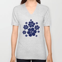 Flower Pattern - Blue and White V Neck T Shirt