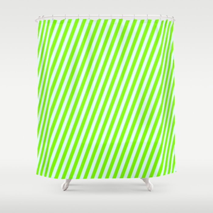 Chartreuse & Light Cyan Colored Striped/Lined Pattern Shower Curtain