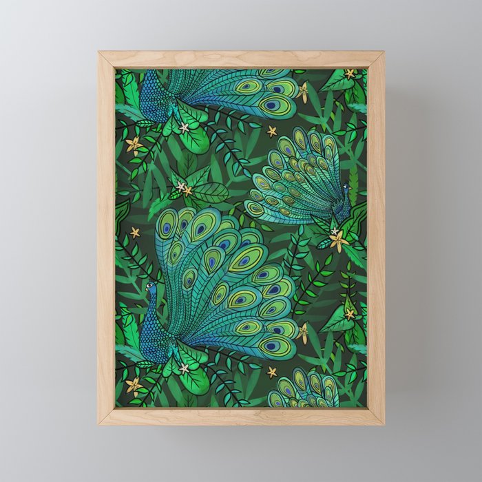 Peacocks in Emerald Forest Framed Mini Art Print