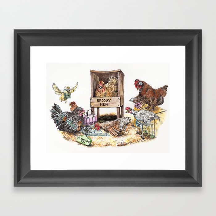 "Life in the Coop" funny chicken watercolor Framed Art Print