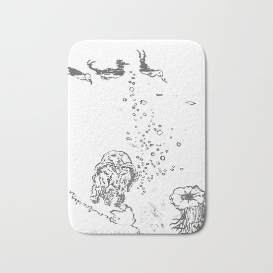Two Tailed Duck and Jellyfish White Bath Mat