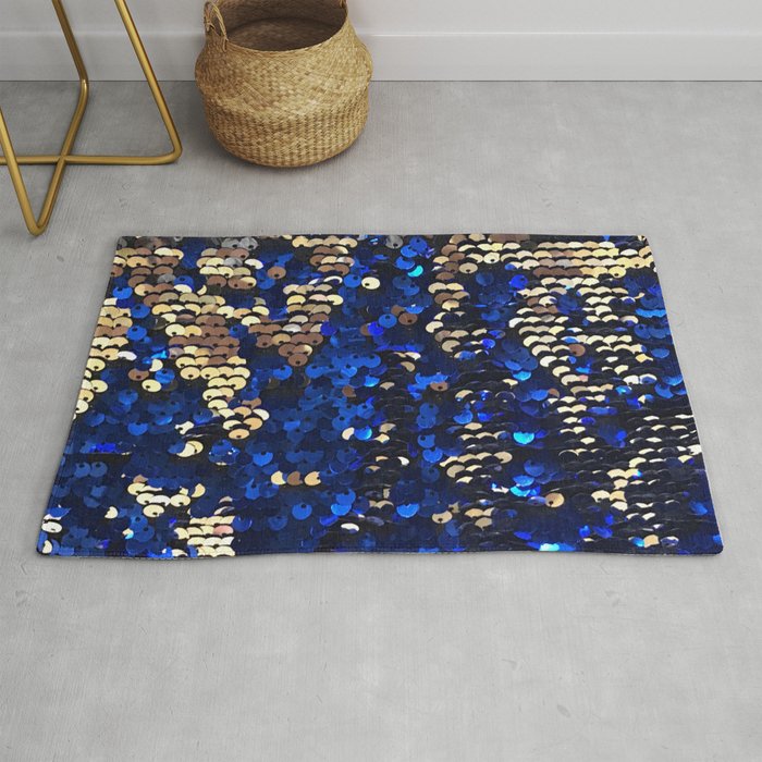 Gold and Blue Glitter Pattern Rug