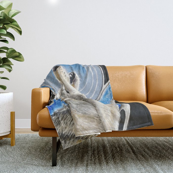Howling Wolf Alpha Moon Ink Art Drawing Throw Blanket