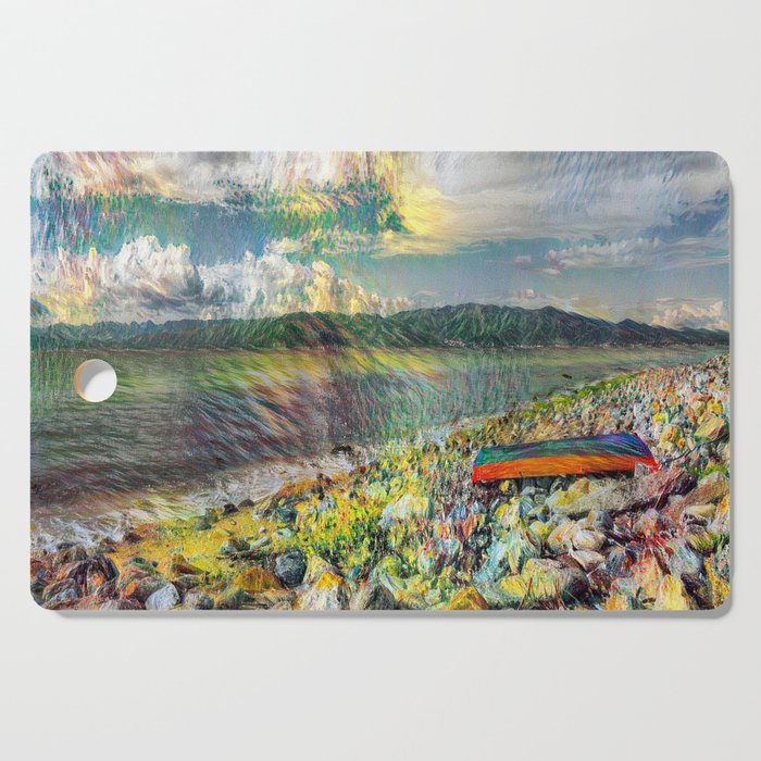 Capsized Boat by the Sea, in the style of Pierre-Auguste Renoir Cutting Board