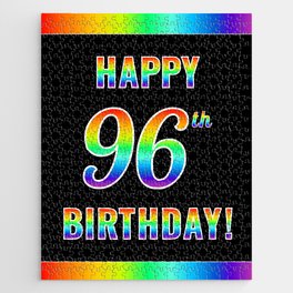 [ Thumbnail: Fun, Colorful, Rainbow Spectrum “HAPPY 96th BIRTHDAY!” Jigsaw Puzzle ]