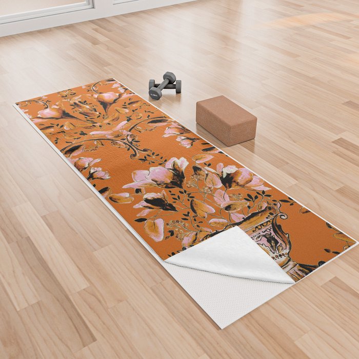 Flowers, cup and orange Yoga Towel