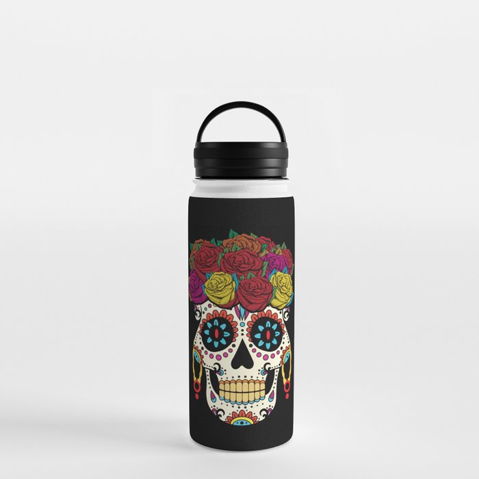 Halloween Flower Sugar Skull Muertos Day Of Dead Water Bottle
