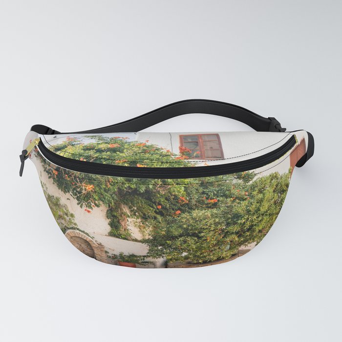 Greek Square Filled with Nature | Mediterranean Town in the Sun | Botanical Travel Photography Fanny Pack