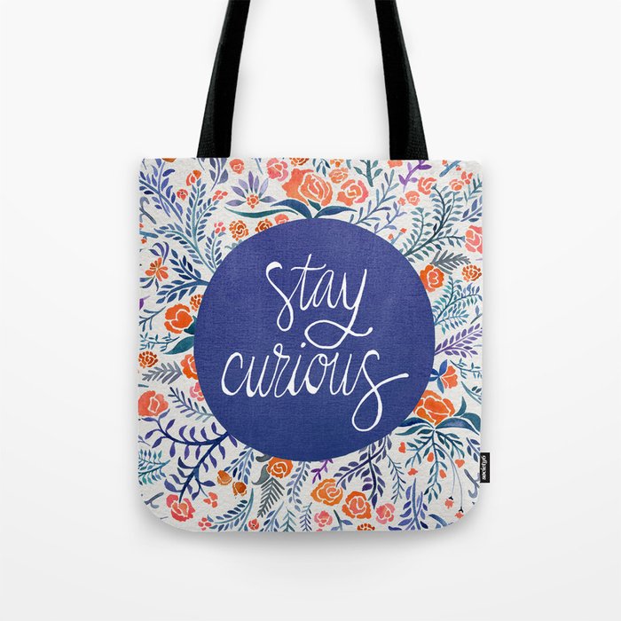 Stay Curious – Navy & Coral Tote Bag