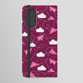 Valentine's hearts paper airplanes love clouds burgundy Android Wallet Case
