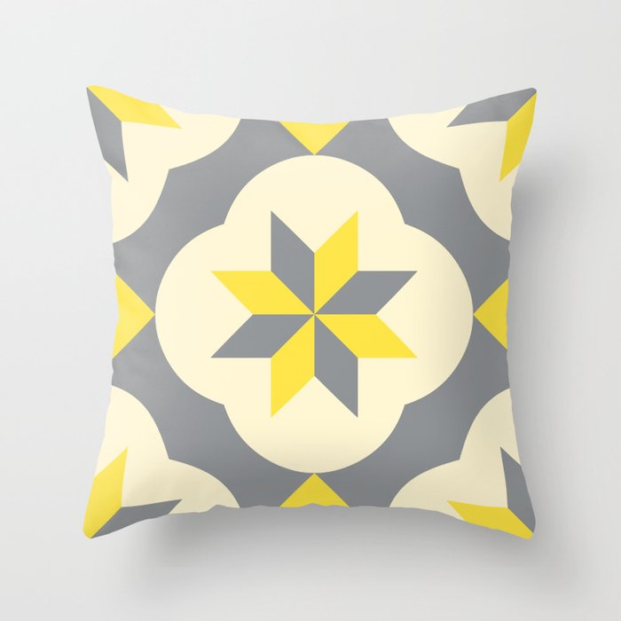Illuminating yellow, ultimate gray Retro geometric Islamic stars pattern Throw Pillow