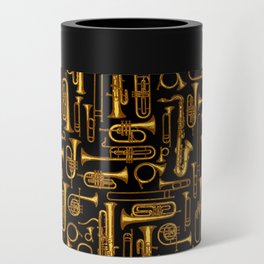 Horns Vintage Brass Player Musical Instruments Pattern GOLD Can Cooler