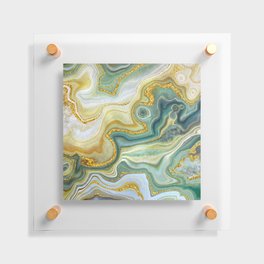 Verdant Green + Gold Abstract Geode Ripples Floating Acrylic Print
