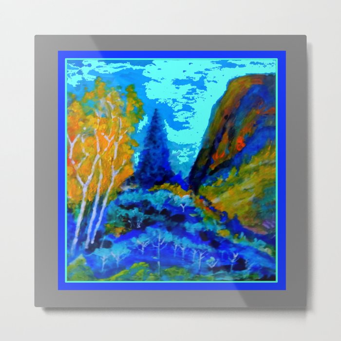 Western Golden Aspens Blue Mountain Landscape Art Metal Print