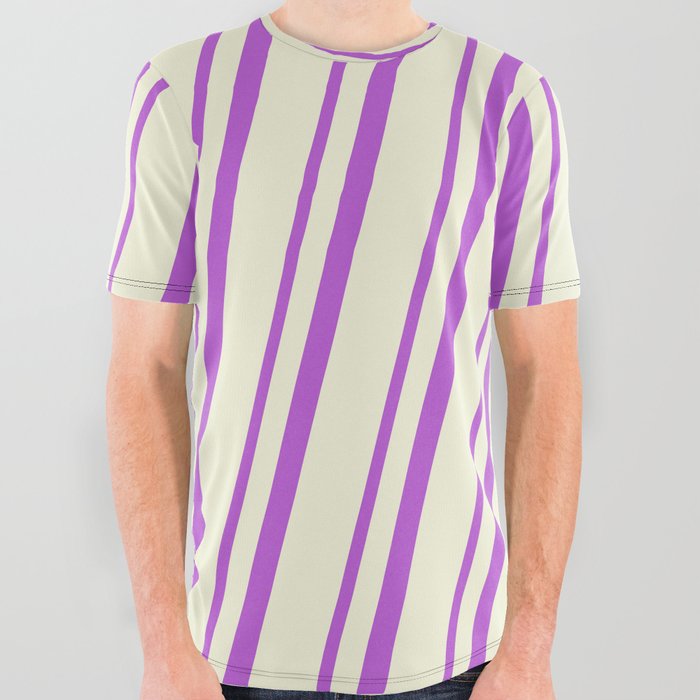 Orchid and Beige Colored Stripes Pattern All Over Graphic Tee