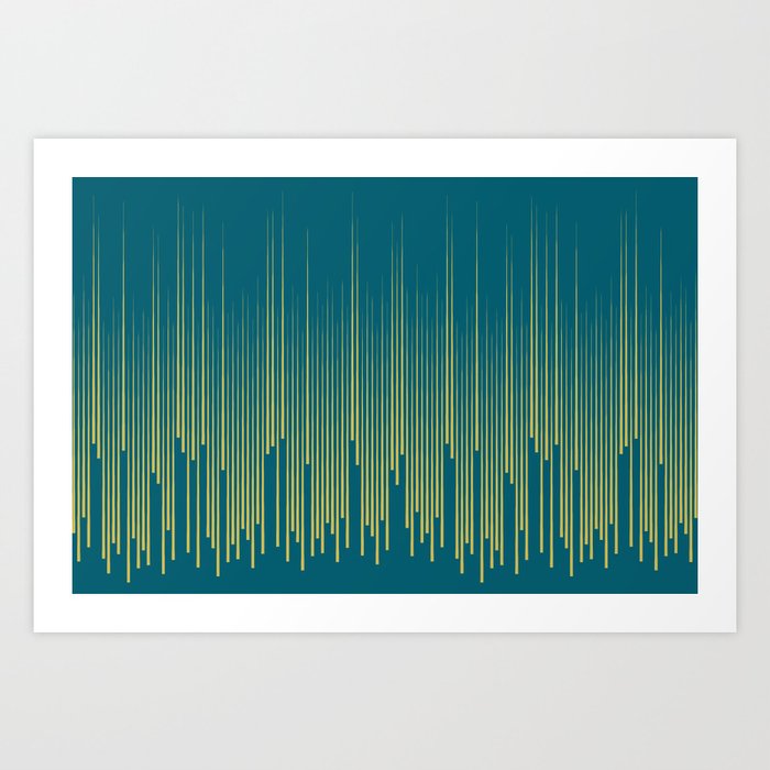 Dark Yellow Minimal Frequency Line Art on Tropical Dark Teal Inspired by Sherwin Williams 2020 Trending Color Oceanside SW6496 Art Print