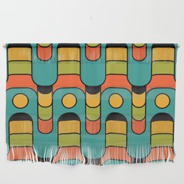 Retro 70s Style Geometric Sonic Wave Pattern 222 Orange Green Turquoise and Yellow Wall Hanging