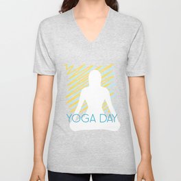 International yoga day scribbled art yoga pose silhouette in relaxing soft green color V Neck T Shirt