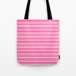 [ Thumbnail: Hot Pink and Pink Colored Striped Pattern Tote Bag ]