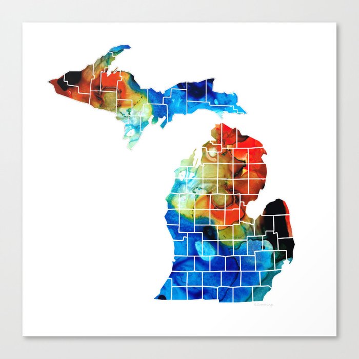 Michigan State Map - Counties by Sharon Cummings Canvas Print