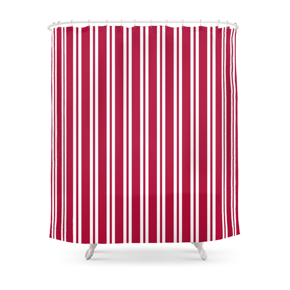Crimson and White Wide Small Wide Stripes Shower Curtain by spotandstripe