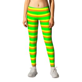 Yellow, Dark Orange, and Lime Colored Lined/Striped Pattern Leggings