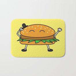 Burger with Hat Bath Mat | Hamburgerman, Hamburger, Funny, Comic, Drawing, Cute, Illustration, Cheeseburger, Digital, Fastfood 